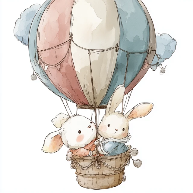 Cute Bunny in a Hot Air Balloon Illustration