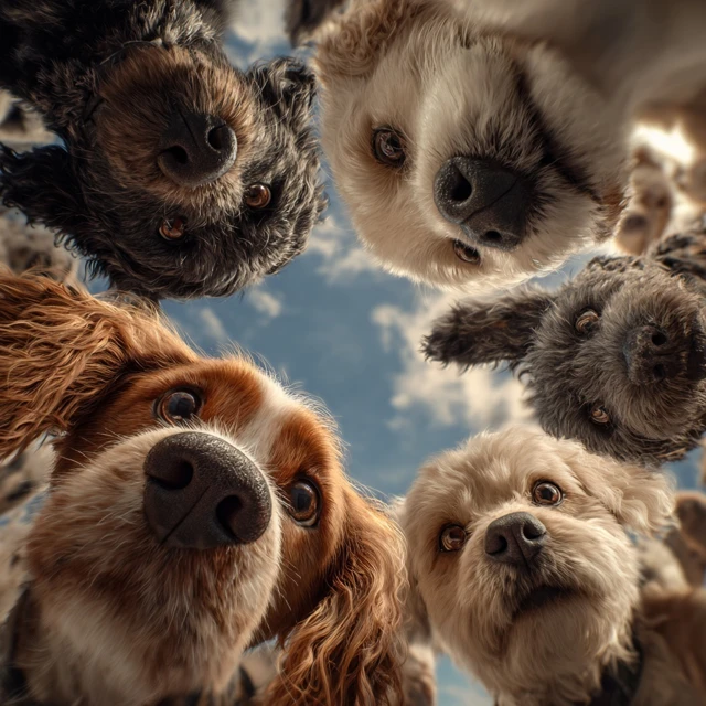Cute Dogs Looking Up Photorealistic