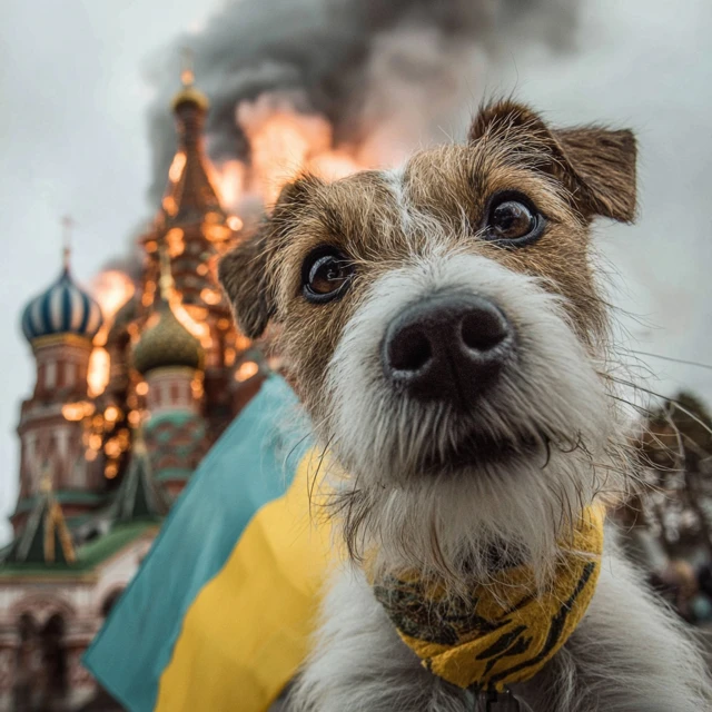 Dog Selfie Ukraine Flag Burning Moscow Cathedral