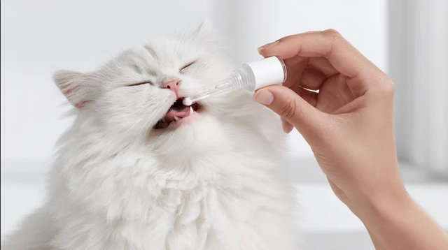 Happy Cat Eating Churu Supplement Hyperrealistic Photo