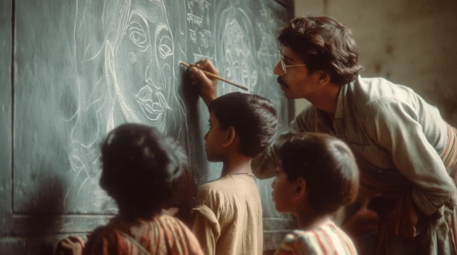1980s Bengali School Scene Children Drawing