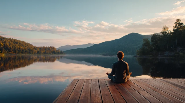 Yoga in Nature Peaceful Scene Calm Lake and Mountains