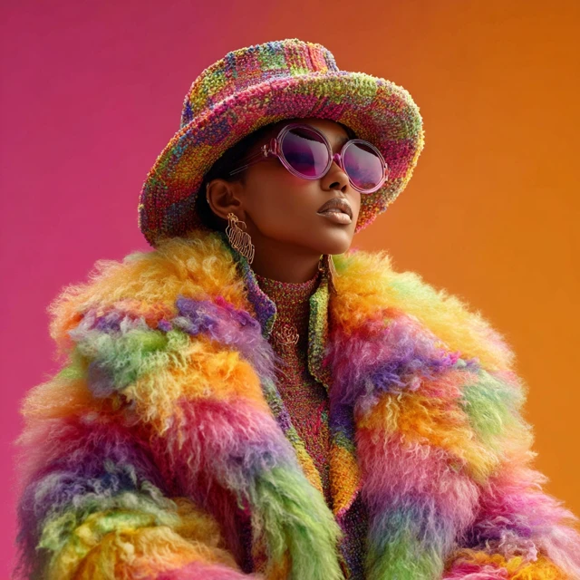 Black Woman in Colorful Fur Coat Vogue Fashion
