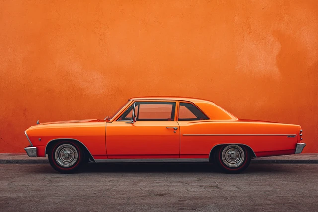 Retro Car in Orange Wall Photorealistic