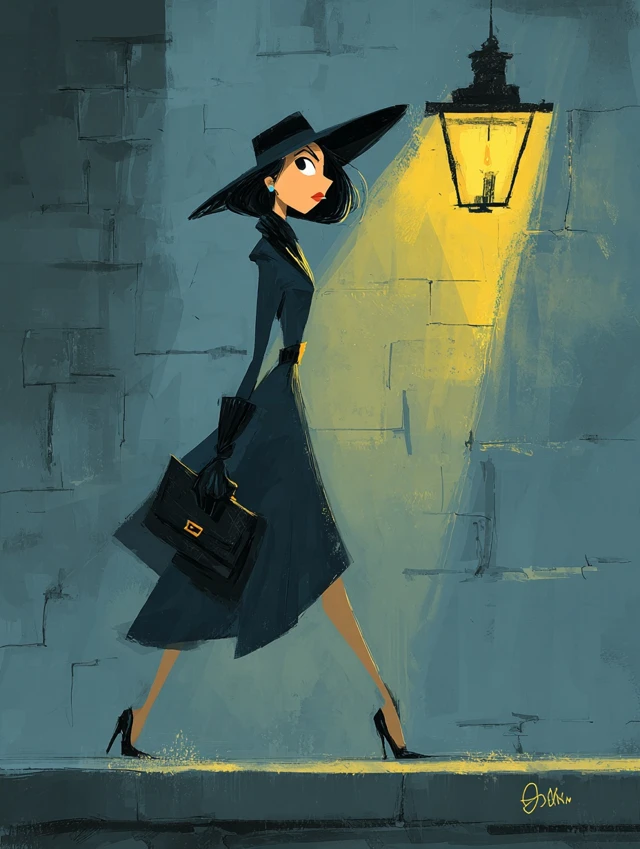 Elegant Spy Woman Cartoon Caricature
