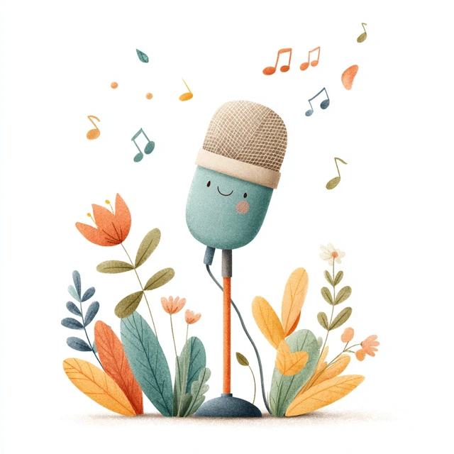 Cartoon Microphone with Music Notes Illustration