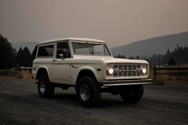 Vintage Ford Bronco in Oregon at Sunset Logo