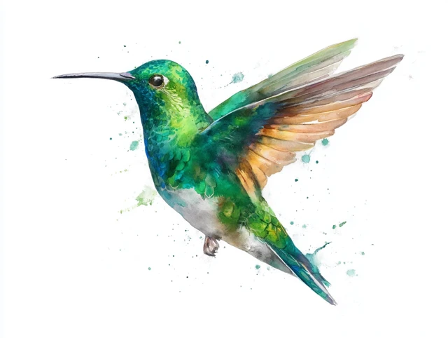 Watercolor Hummingbird in Jewel Tone Green