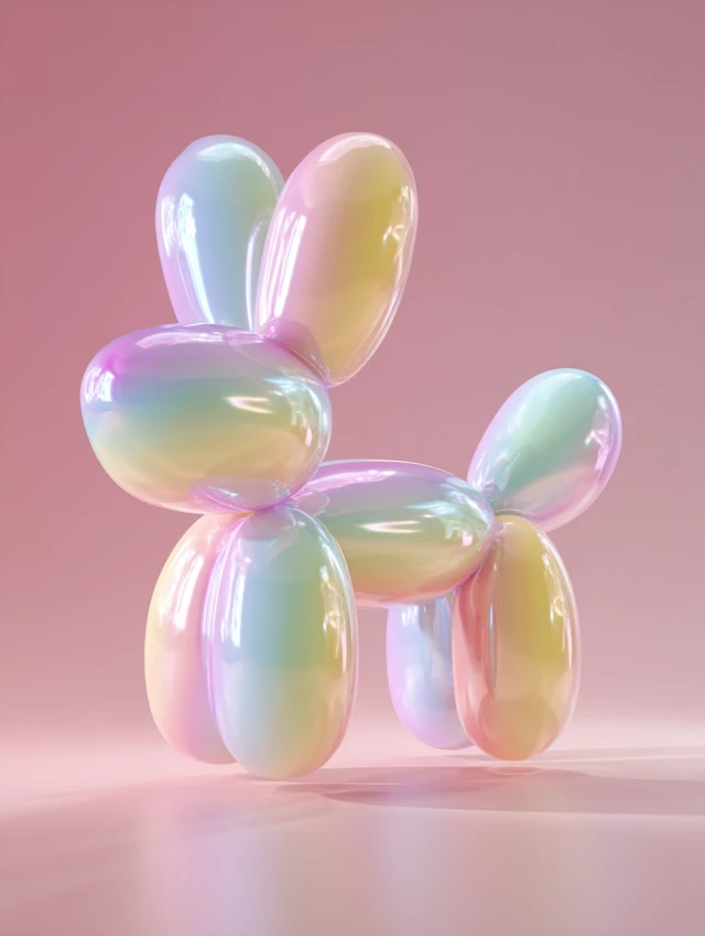 3D Balloon Dog: Pastel Rainbow, Glossy, Modern Art