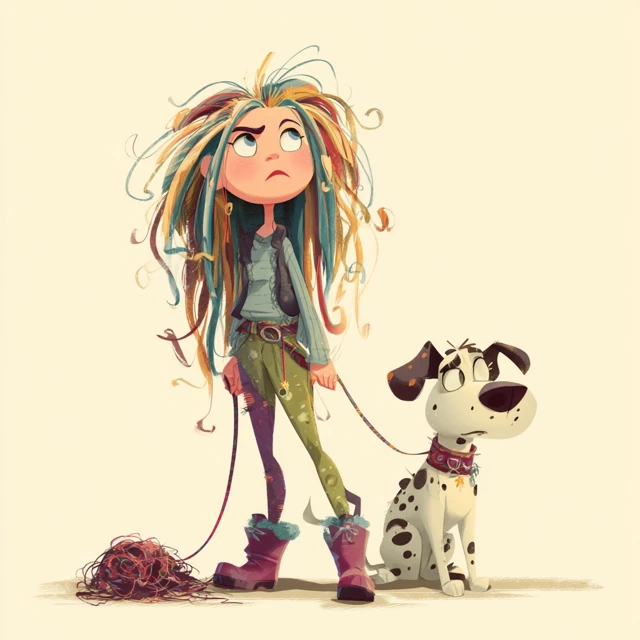 Quirky Girl and Dog Cartoon Illustration