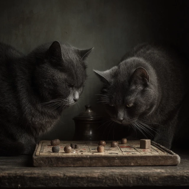Cats Playing Monopoly Gritty Photo