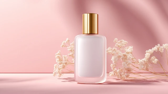Product Photography Glass Bottle on Pink Background