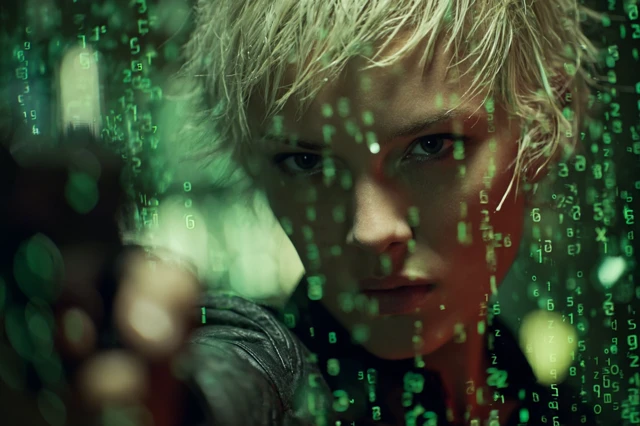 Cyberpunk Woman Dodging Bullets