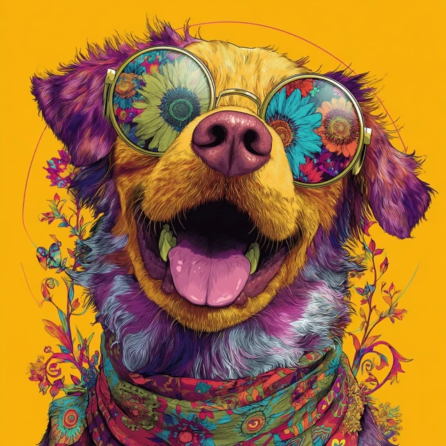 Happy Trippy Hippy Puppy Colorful Art
