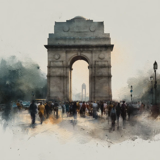India Gate Watercolor Painting on White Background