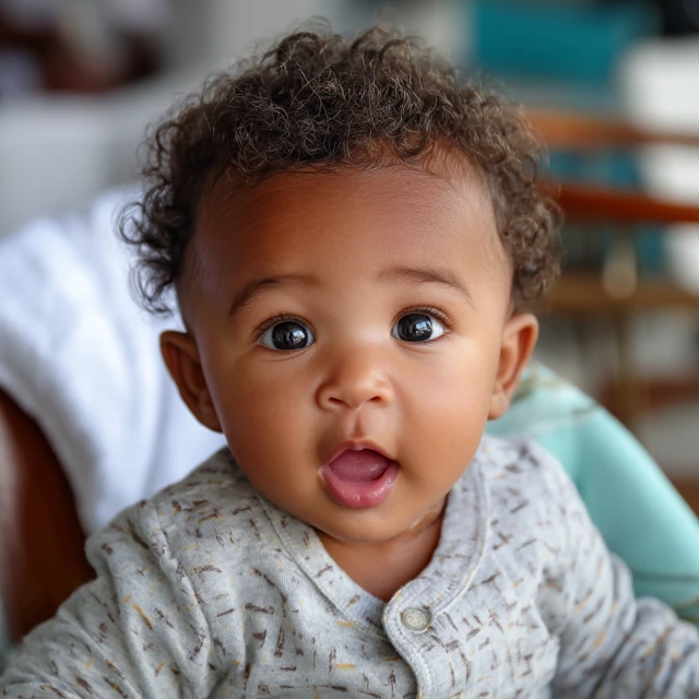African American Baby with Curly Hair and Beautiful Eyes