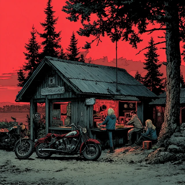 Lake Bodom Crossroads Kiosk Motorcycle Scene