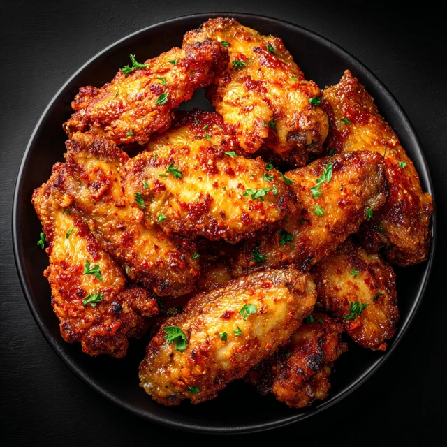 Delicious Hot Wings on a Black Plate