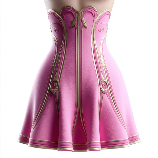 Futuristic Pink Dress with Gold Lines - 3D Render