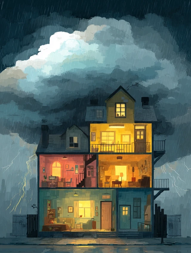 Cozy Home During a Storm Illustration