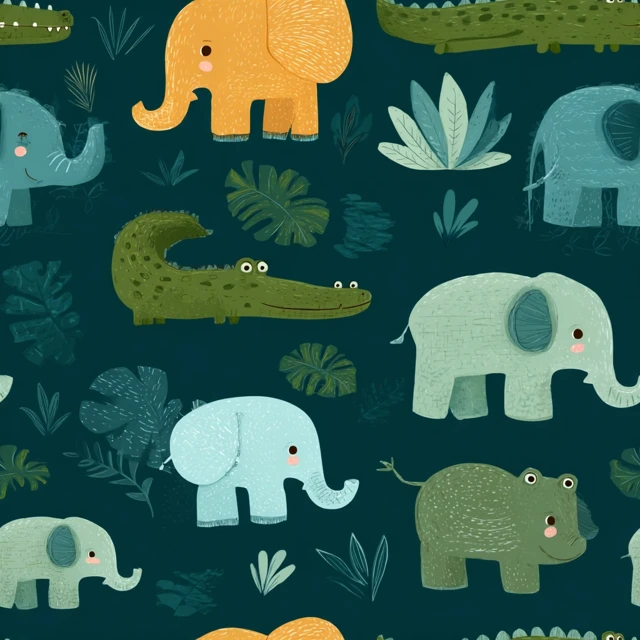 Cute Jungle Animals Seamless Pattern Wallpaper