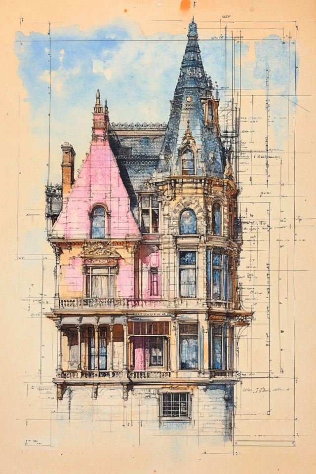 Gilded Age NYC Watercolor: Mansions and Architecture