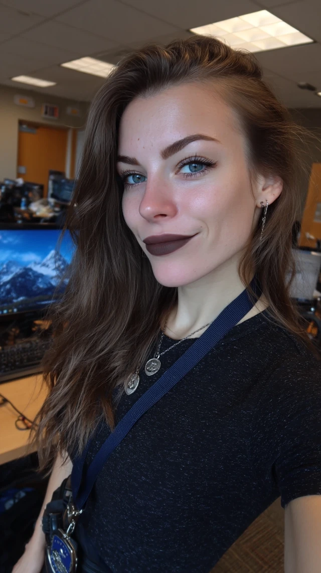 Brunette Police Officer with Black Lipstick