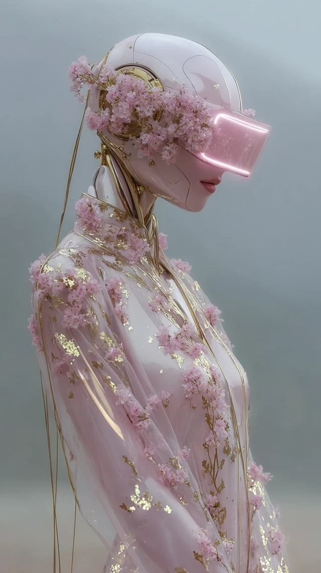 Surreal Robot with Flowers: Futuristic Beauty