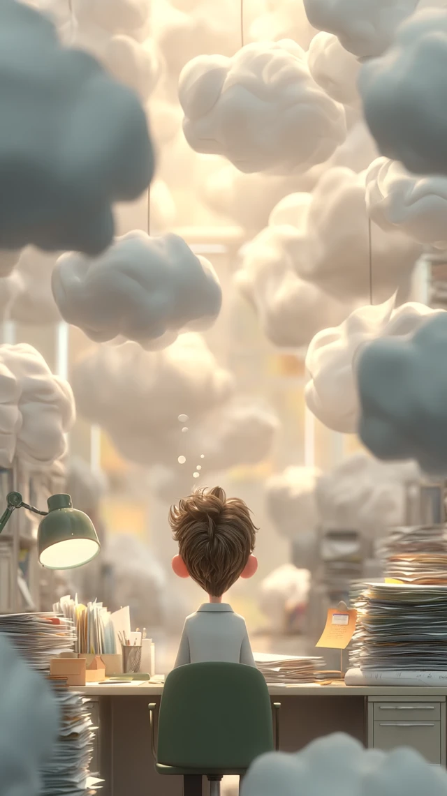 Overwhelmed Office Worker Cartoon Illustration