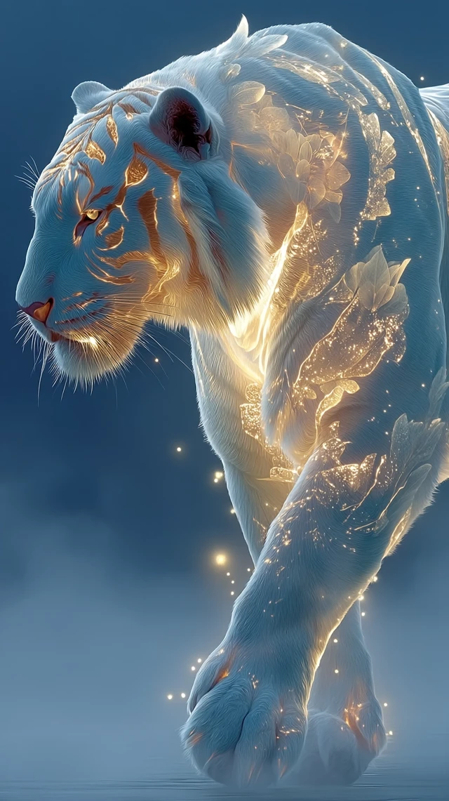 Mystical Spectral Tiger in Enchanted Forest at Dusk