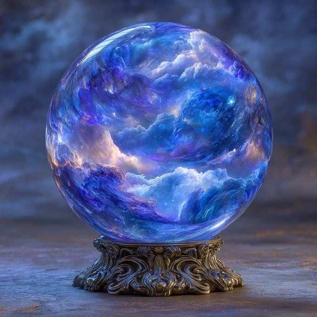 Fantasy Glass Orb Blue Clouds Ocean