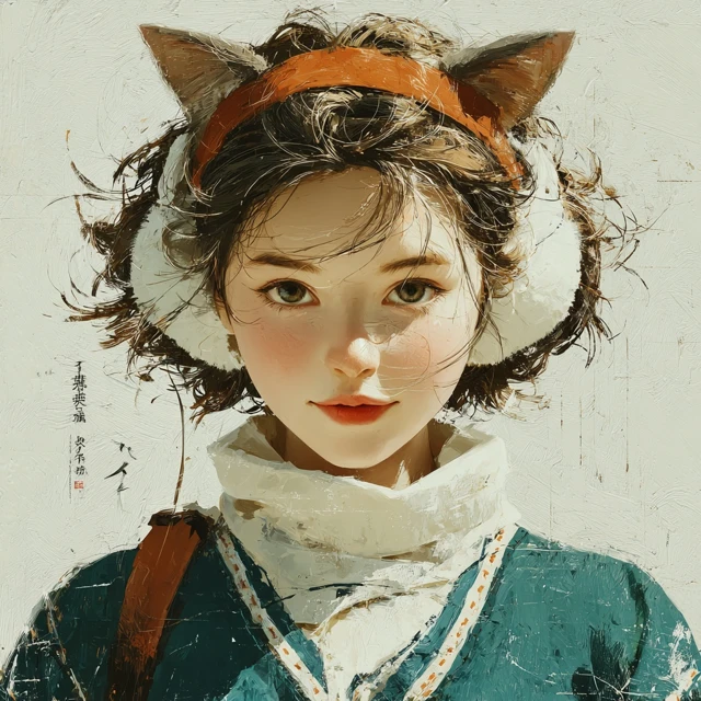 Cute Girl with Cat Ears Portrait Illustration