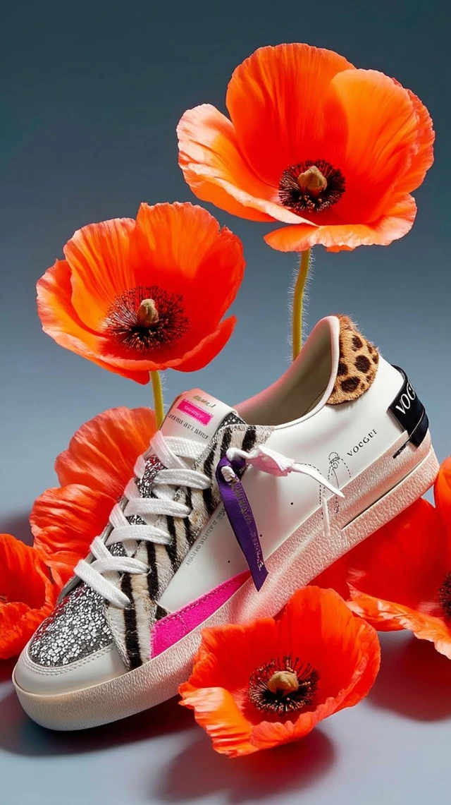 White Sneakers and Poppies Fashion Magazine Photo