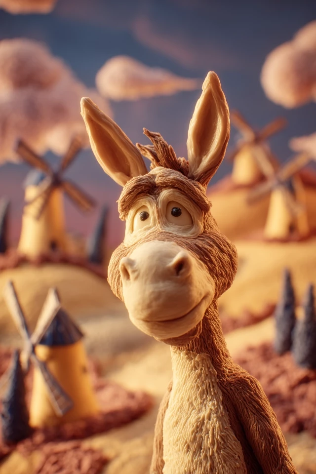 Claymation Donkey Poster: Whimsical Countryside