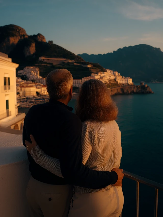 Amalfi Coast Sunset Couple Romantic Scene