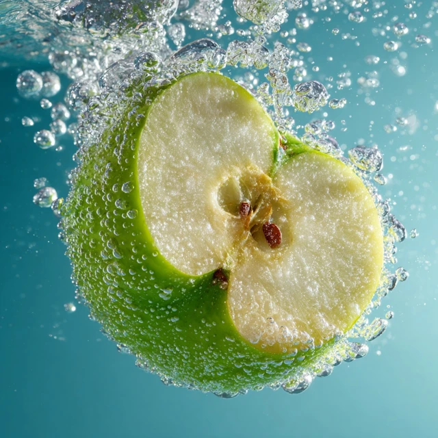 Macro Apple Wedge in Sparkling Water