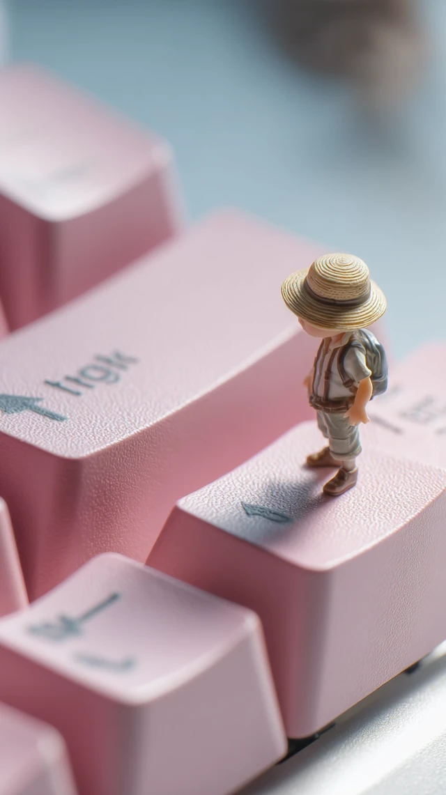 Tiny Explorer Doll on Pink Keyboard Keycap