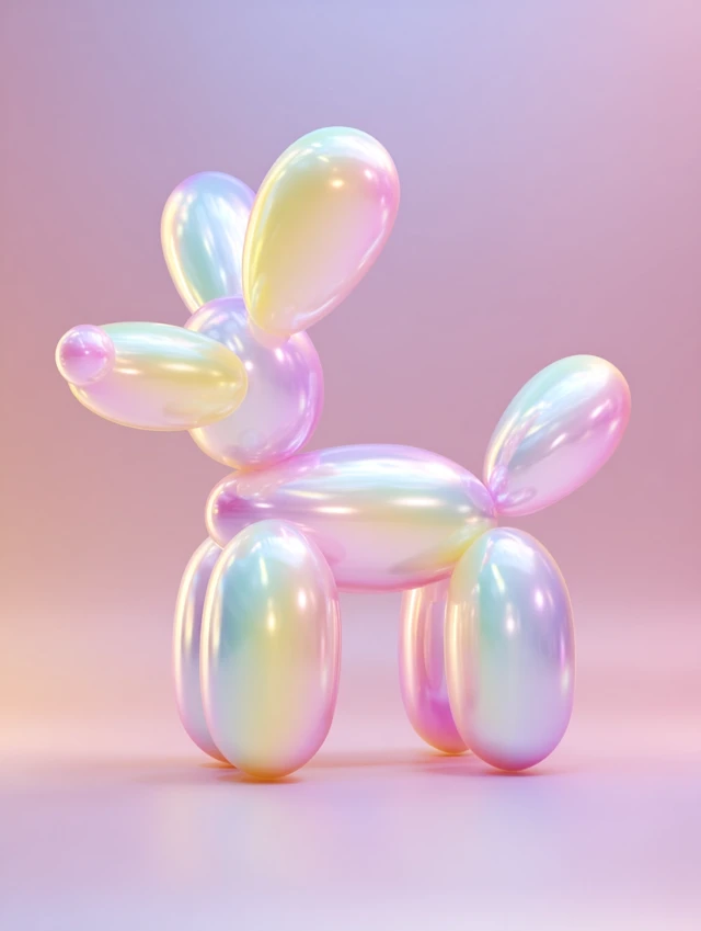 3D Balloon Dog: Pastel Rainbow, Glossy, Modern Art
