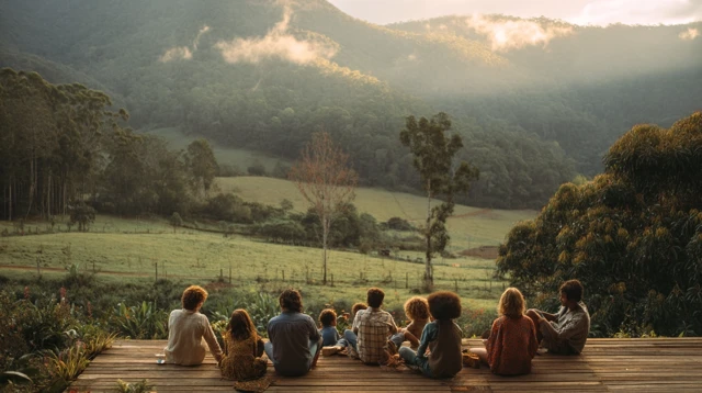 Brazilian Family Gathering at Dusk Nature Scene