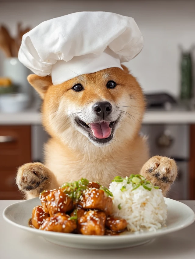 Chef Shiba Inu with Teriyaki and Rice