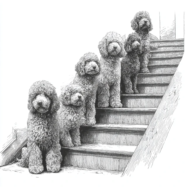 Poodle Dogs on Stairs Adorable Puppy Picture
