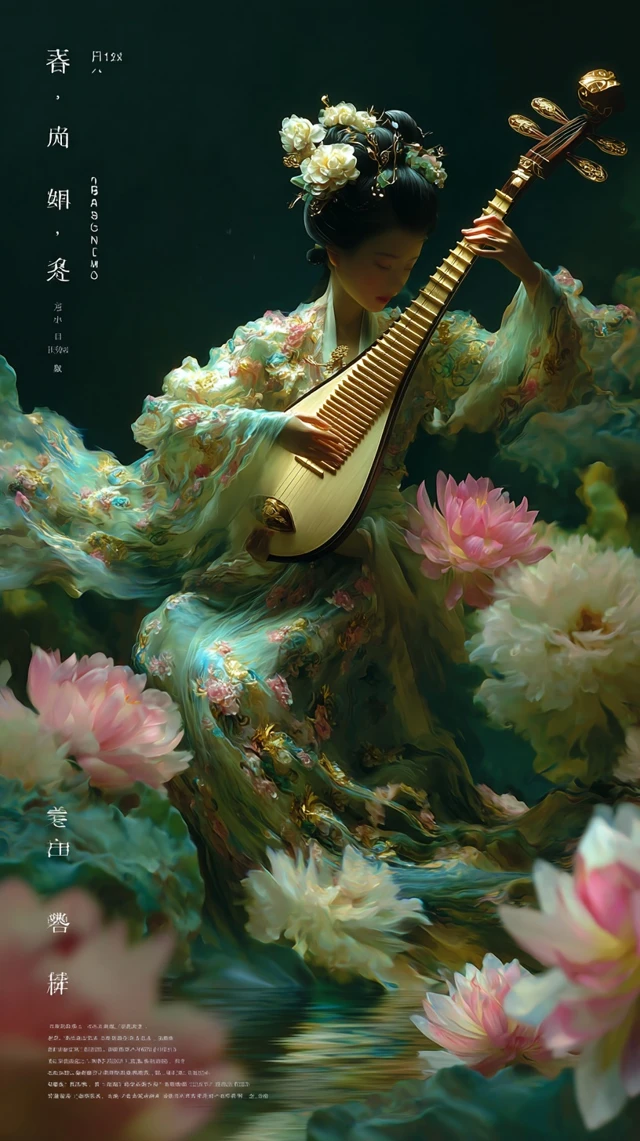 Tang Dynasty Beauty Playing Pipa Artistic Poster