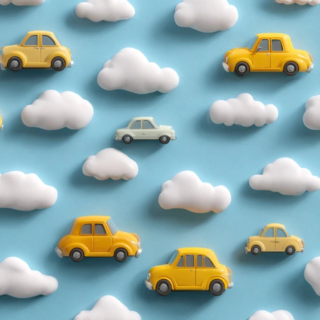 Cute Cartoon Car Pattern with Clouds