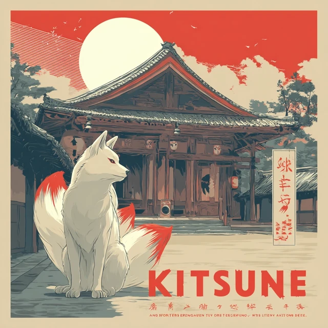 Kitsune Japanese Fox Spirit Vintage Poster
