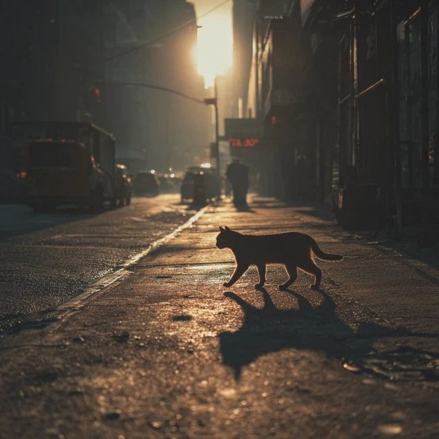 Cat Silhouette Walking City Street