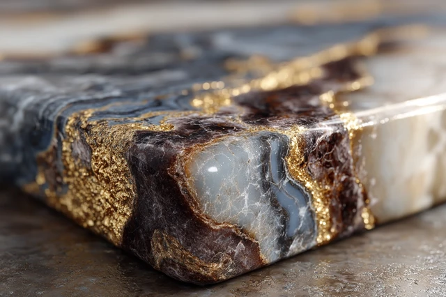 Marble Surface with Gold Veins - Close Up 8K