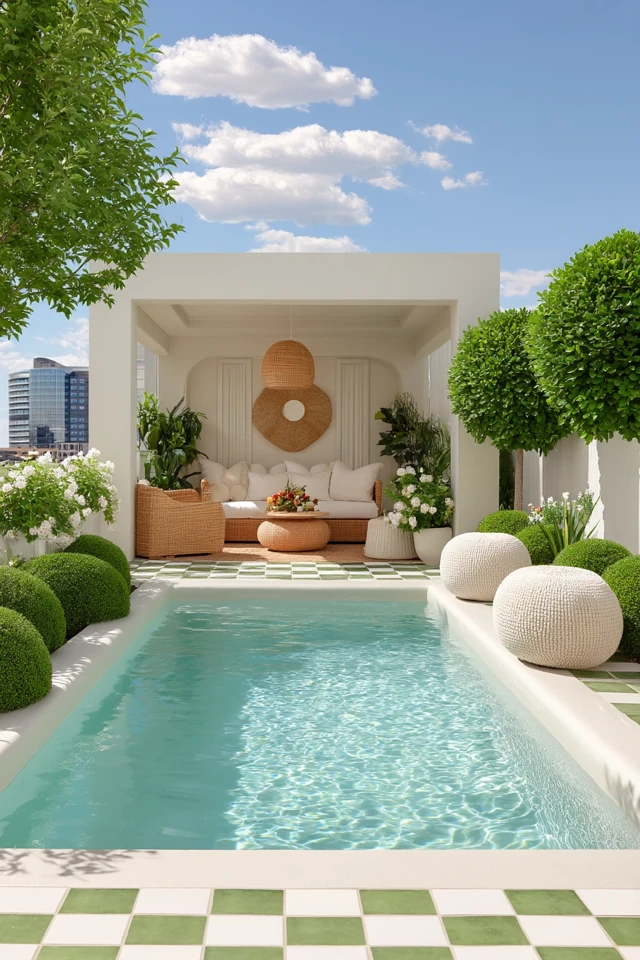Chic Backyard Design with Pool and Pergola