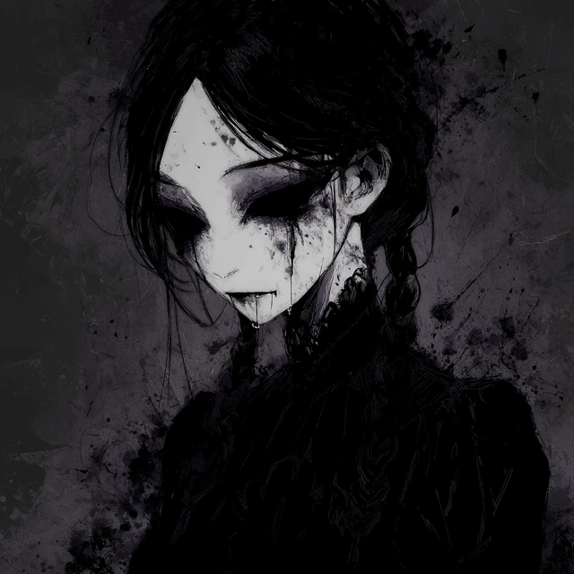 Dreadful Goth Anime Woman Suffering