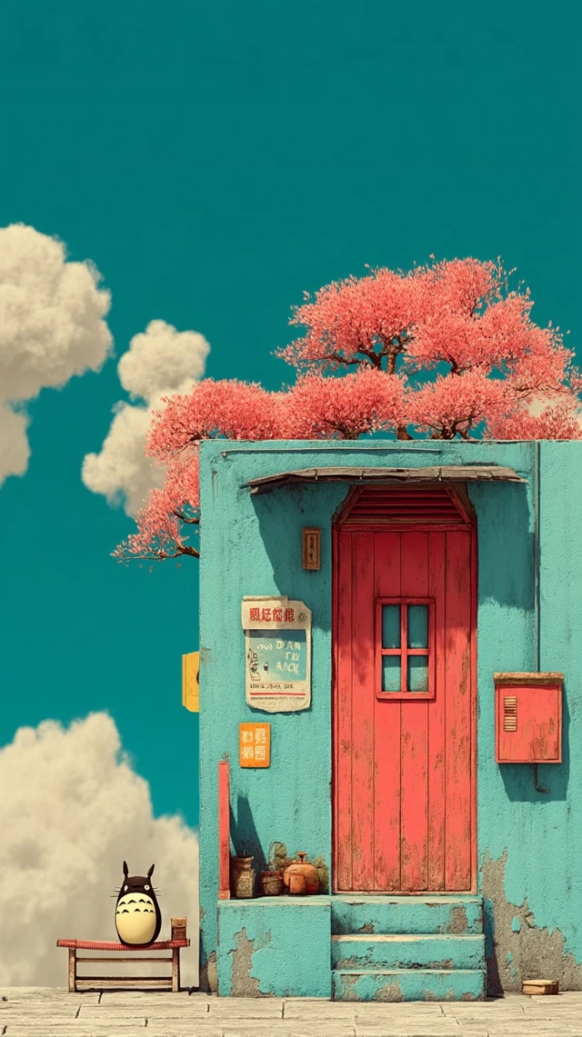 Ghibli Style House and Moon Illustration
