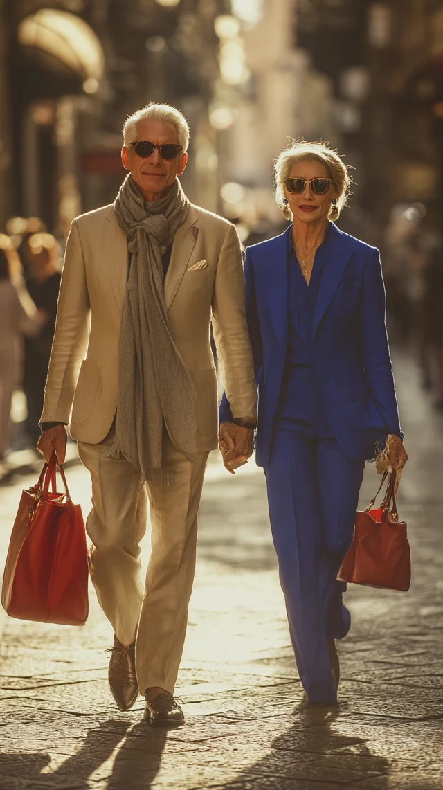 Elegant Senior Couple European Street Fashion